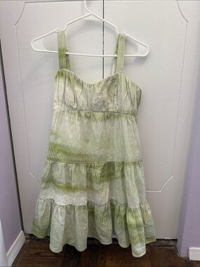 Express Girls Light Green Tie-Dye Tiered Sundress
